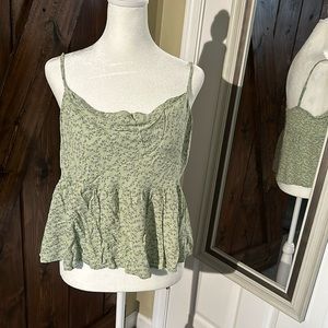 American Eagle babydoll tank green with flowers. Size M